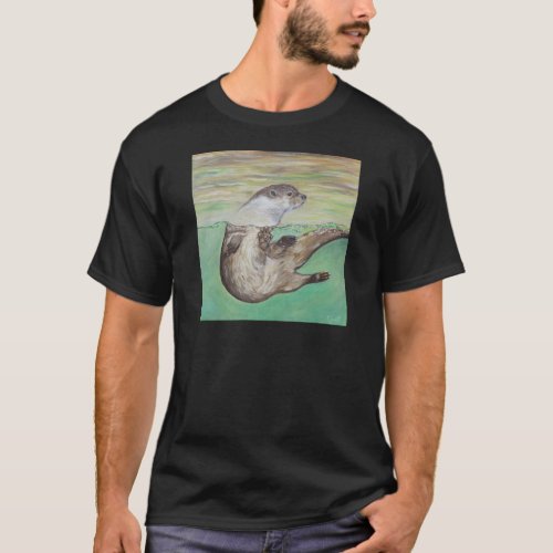 Playful River Otter Painting T_Shirt