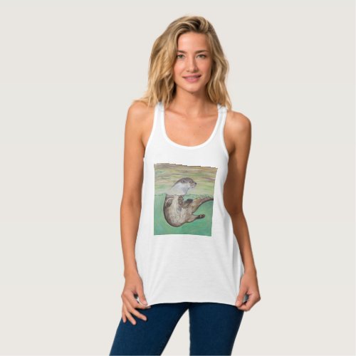 Playful River Otter Painting Tank Top