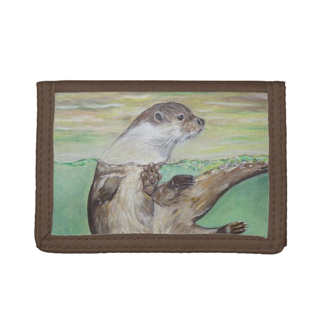 Playful River Otter Painting Trifold Wallet (Front)