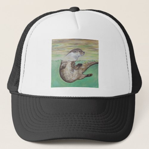 Playful River Otter Painting Trucker Hat