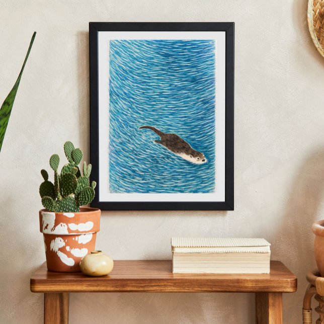 Playful River Otter Swimming in Blue Water Poster (Creator Uploaded)