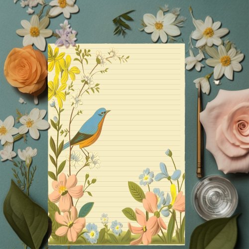 Playful Robin Vintage Whimsical Flower Notepad