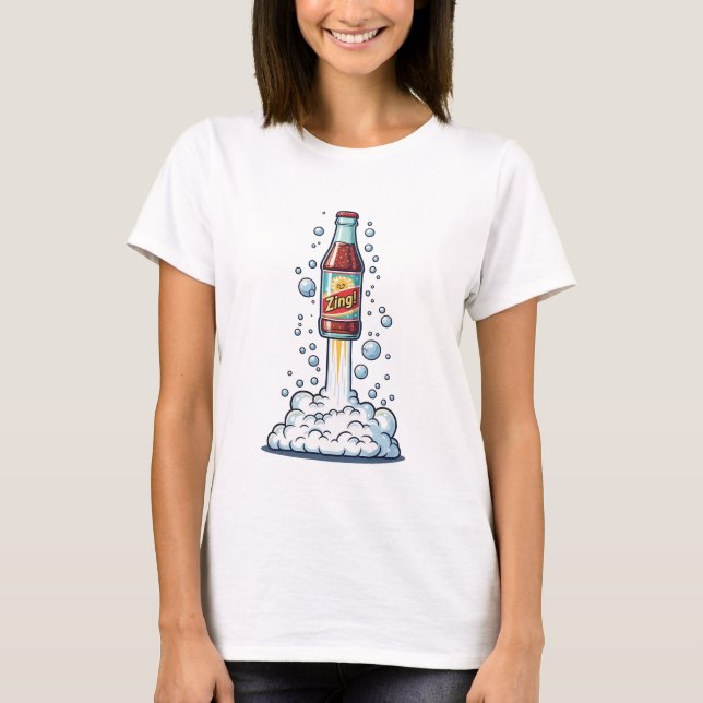 Playful Rocket Bottle Illustration Bursting T-Shirt (Front)
