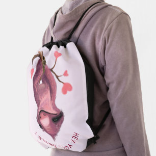 Playful Romantic Sloth Drawstring Bag Smile 
