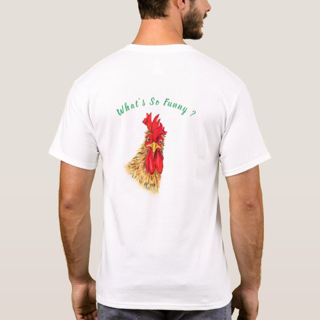 Playful Rooster Funny T-Shirt Gift - Custom Text (Back)