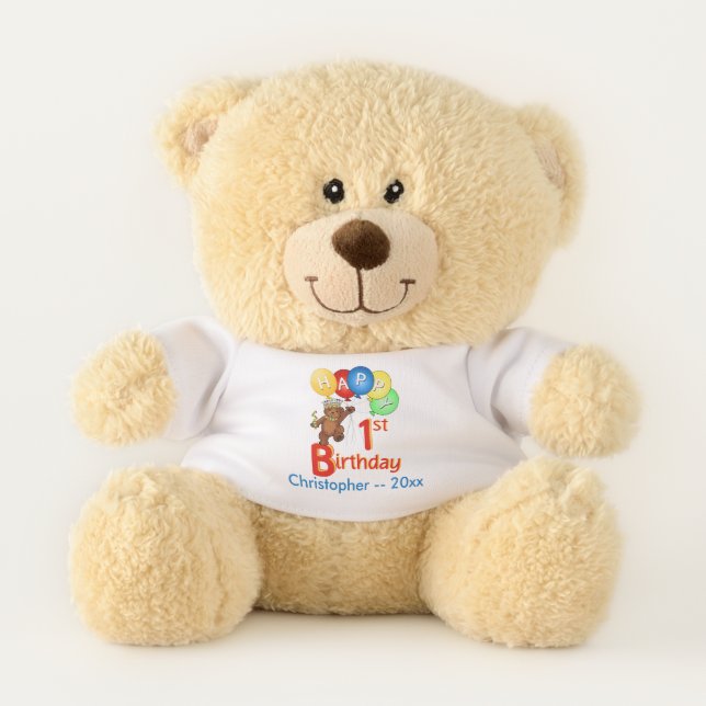 Playful Royal Teddy Bear 1st Birthday Toy (Front)