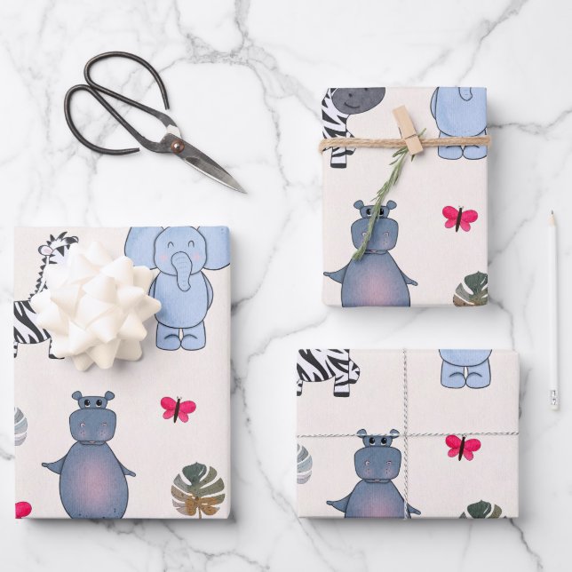 Playful Safari Animals Gift Wrapping Paper (v.1) (Front)