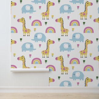Playful Safari Animals Nursery Wallpaper