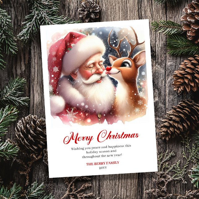 Playful Santa And Rudolph Christmas Cheer Greeting Holiday Card (Playful Santa And Rudolph Christmas Cheer Greeting Card)