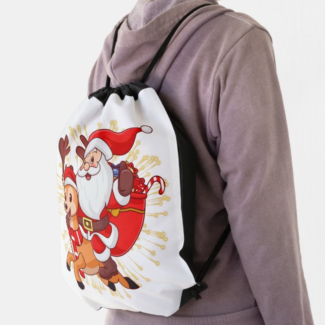 **"Playful Santa Claus Design – Fun and Festive Ch Drawstring Bag (Insitu)