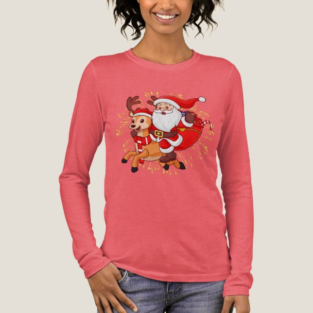 **"Playful Santa Claus Design – Fun and Festive Ch Tri-Blend Shirt (Front)