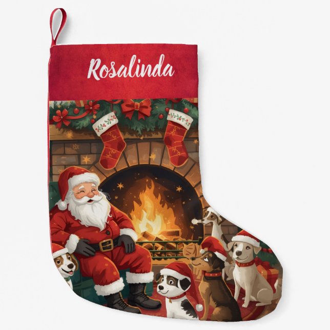 Playful Santa & Pets Christmas Stocking (Front)