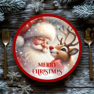 Playful Santa Rudolph Cartoon Christmas Plates