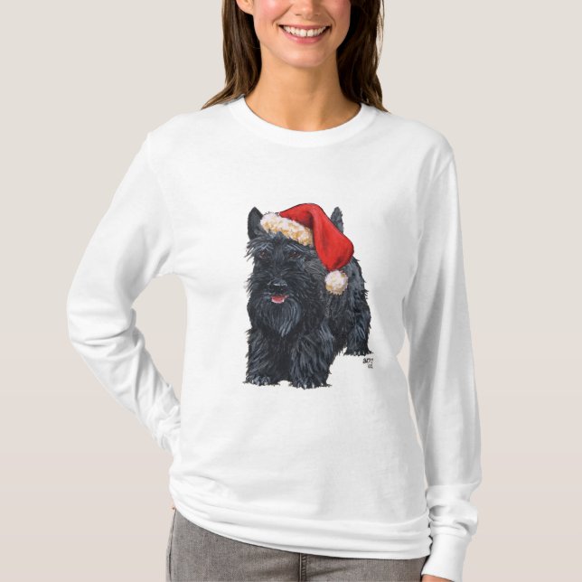 Playful Scottie Christmas T-Shirt (Front)