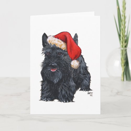 Playful Scottish Terrier Santa Holiday Card