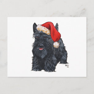 Playful Scottish Terrier Santa Holiday Postcard
