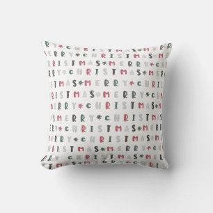 playful script merry christmas colorful throw pillow