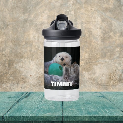 Playful Sea Otters with Childs Name Water Bottle