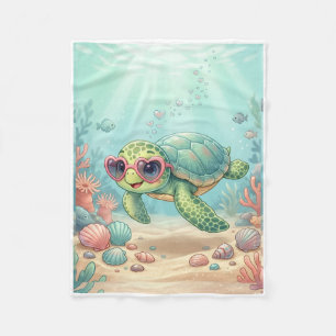 Playful Sea Turtle In Underwater World Fleece Blan Blanket