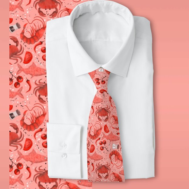 Playful Seafood Pattern with crabs and shrimps Neck Tie (Creator Uploaded)