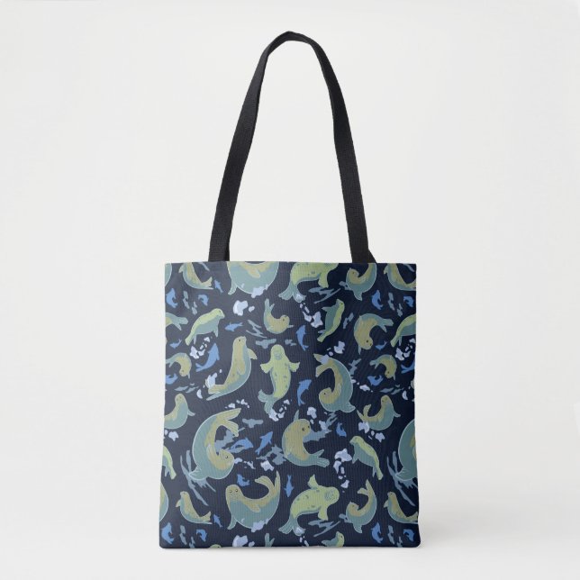 Playful Seals Deep blue Tote Bag (Front)
