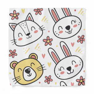 Playful Seamless Pattern with Cute Cartoon Animals Bandana