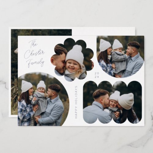 Playful Shapes Modern Christmas Photo Collage Foil Holiday Card