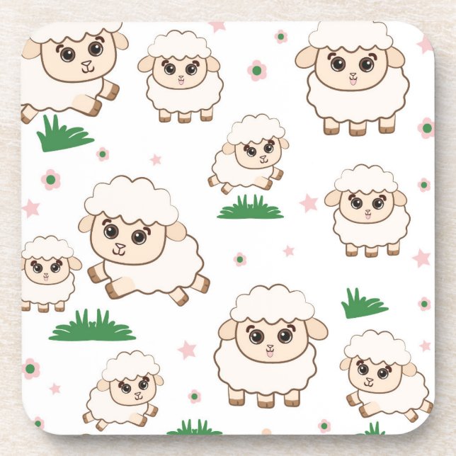 Playful Sheep Pattern Beverage Coaster (Front)