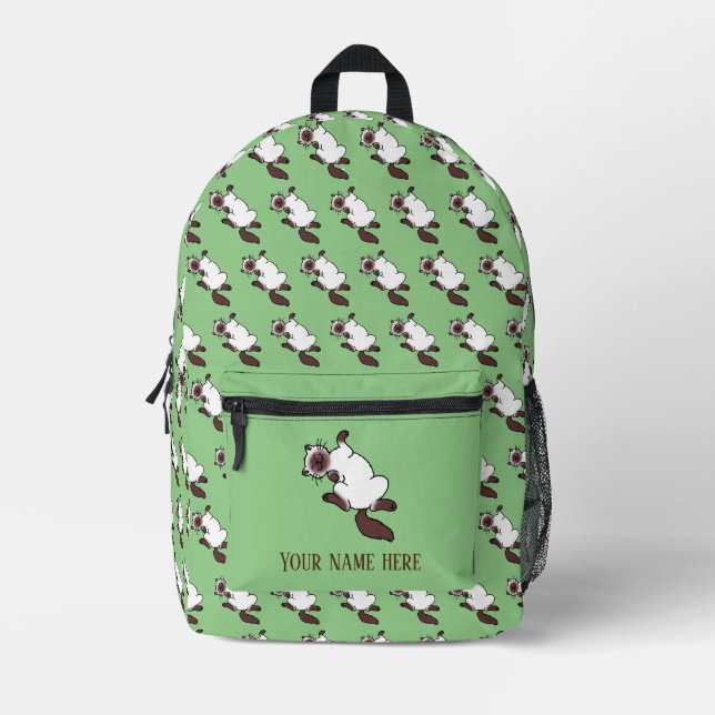 playful siamese cat (name) printed backpack (Front)