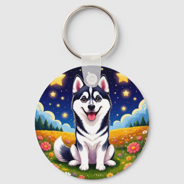 Playful Siberian Husky Keychain (Front)