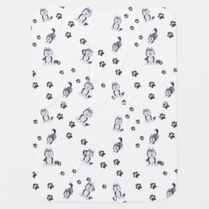 Playful Siberian Husky Puppy Dog Pet Making Tracks Baby Blanket