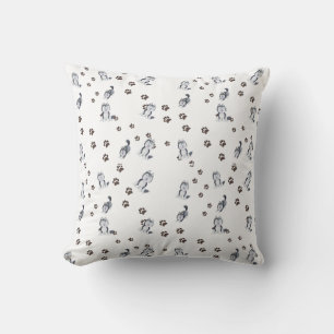 Playful Siberian Husky Puppy Dog Pet Making Tracks Throw Pillow
