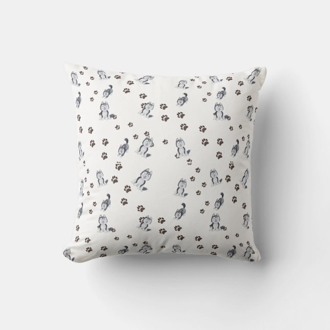 Playful Siberian Husky Puppy Dog Pet Making Tracks Throw Pillow (Front)