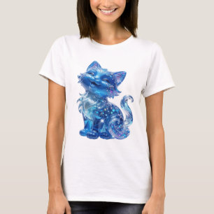 Playful Silver BLUE GLITTER CAT Graphic Tee