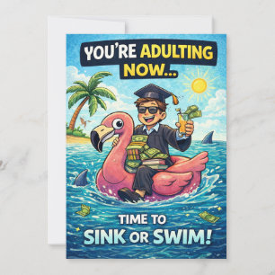 Playful Sink‑or‑Swim Graduate Illustration Holiday Card