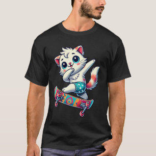 Playful Skateboarding Dabbing Cat Vibrant Deck Lov T-Shirt