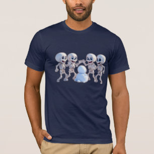Playful Skeletons Building a Snowman – 3D Cartoon, T-Shirt