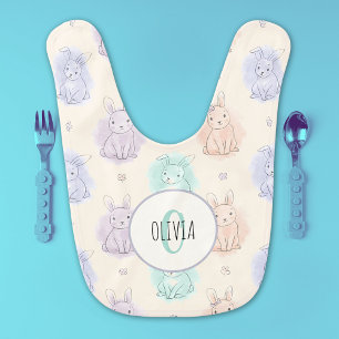 Playful Sketch Bunnies Monogram Baby Bib