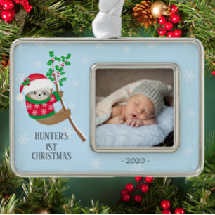 Playful Sloth First Christmas Photo Christmas Ornament