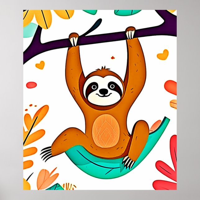 Playful Sloth Hanging from a Tree Poster (Front)