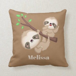 Playful sloths girls add name room decor throw pillow