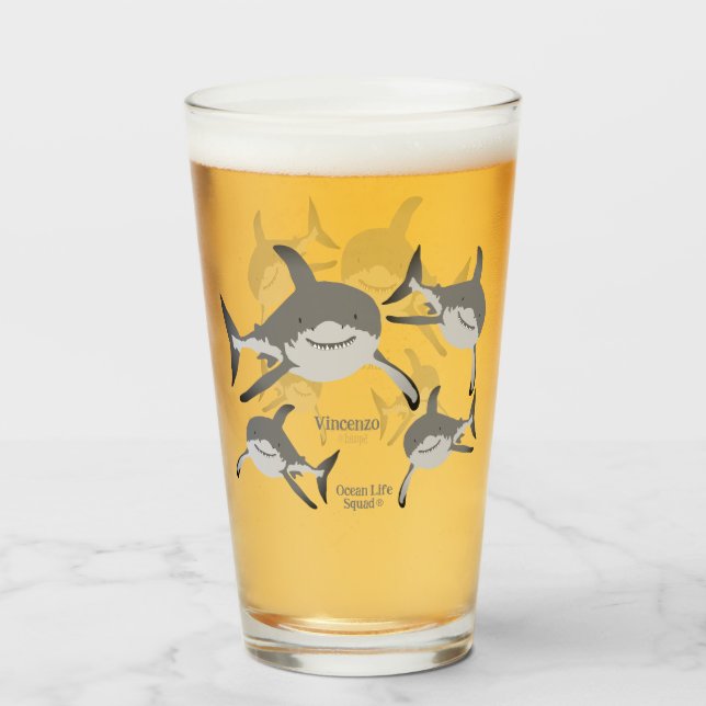 Playful Smiling Shark Ocean Life Illustration  Glass (Front Filled)