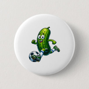 Playful soccer pickle - cartoon goal scorer button