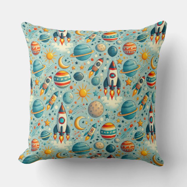 🚀🌌 Playful Space Adventure Decor Gift ✨ Throw Pillow (Front)