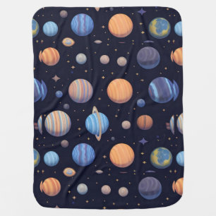 Playful Space Cartoon Planets Stars Kids Design🚀 Baby Blanket