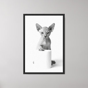 Playful Sphynx Cat Guards Toilet Paper Elegant Art Canvas Print