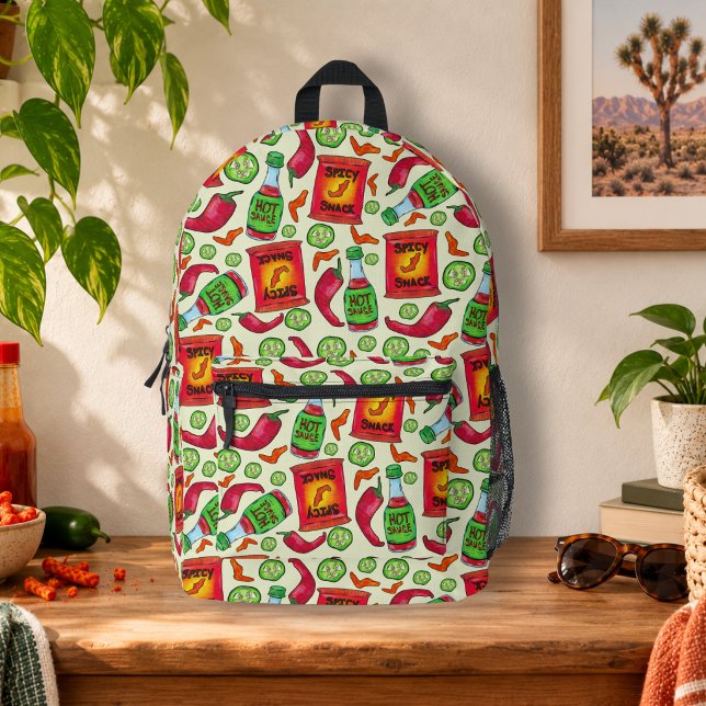 Playful Spicy Food Pattern Printed Backpack (Creator Uploaded)