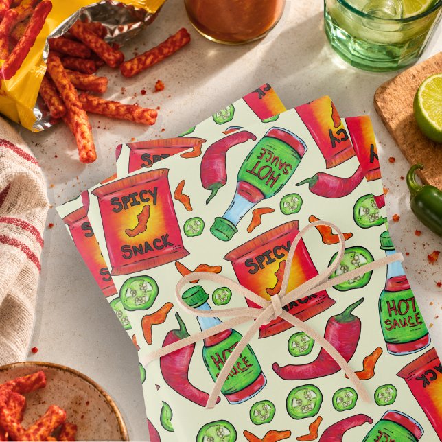 Playful Spicy Food Pattern Wrapping Paper Sheets (Creator Uploaded)