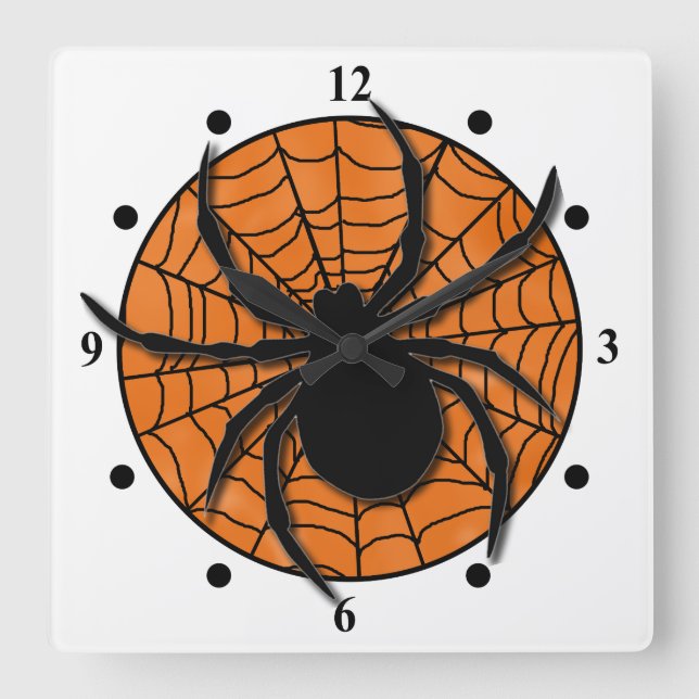 Playful Spider Web Huge Spider Square Wall Clock (Front)