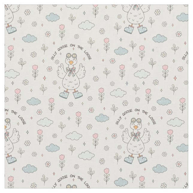 Playful Spring Silly Goose on the Loose Pattern Fabric (Close Up)
